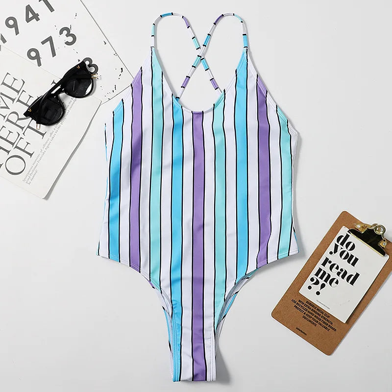 Cralom 2024 Striped One Piece Swimsuit for Women, Sexy Beachwear Monokini