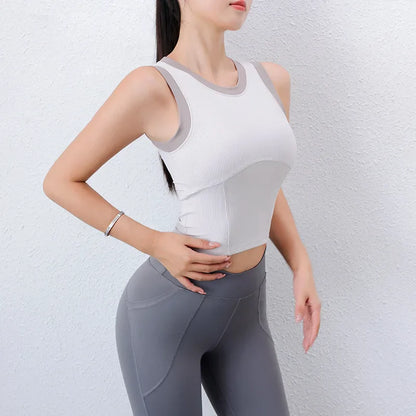 Cralom Ribbed Crop Top with Detachable Pads for Yoga and Fitness