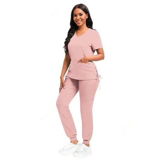Cralom Women's Scrubs Set: Pink Navy Red Black Beauty Nurse Uniform
