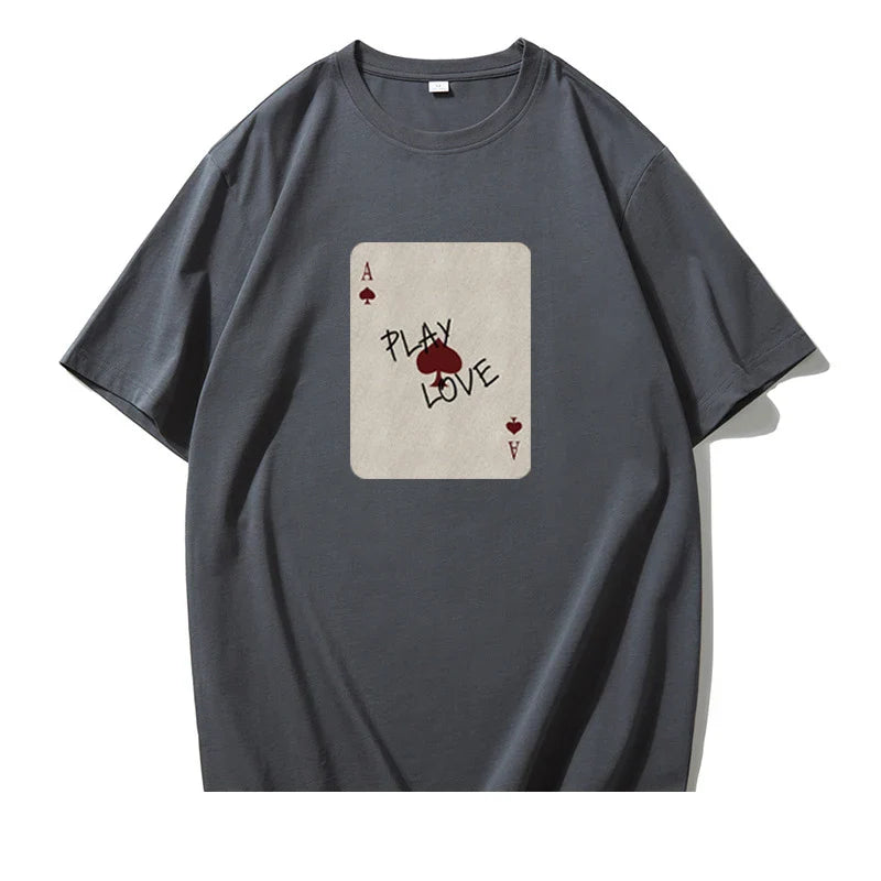Cralom Poker Card Print T-Shirt Women's O-Neck Summer Top