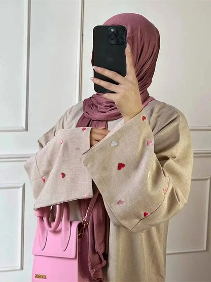 Cralom Butterfly Moon Heart Print Eid Abaya Kaftan