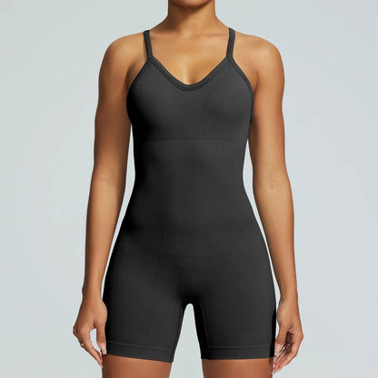 Cralom Seamless Yoga Jumpsuit Set with Pads & Adjustable Straps