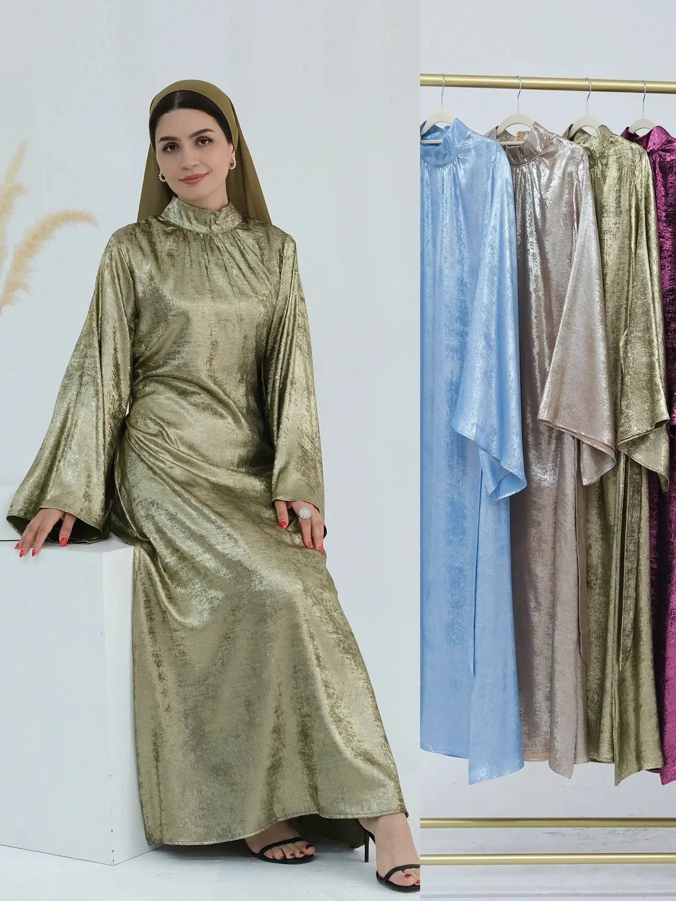 Cralom Ramadan Flare Sleeve Abaya Dress Modest Kaftan Luxury Dubai Abayas