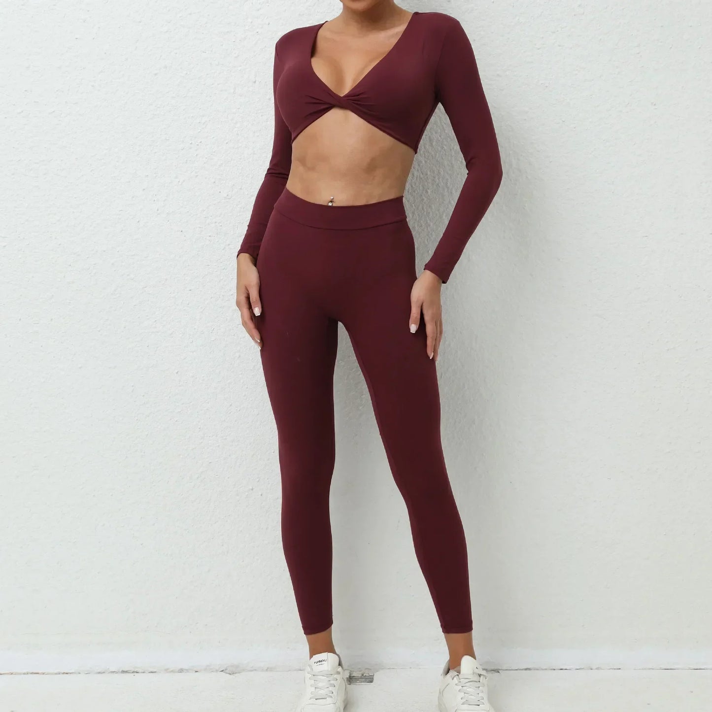 Cralom Seamless Yoga Set: High Waist Leggings + Long Sleeve Top