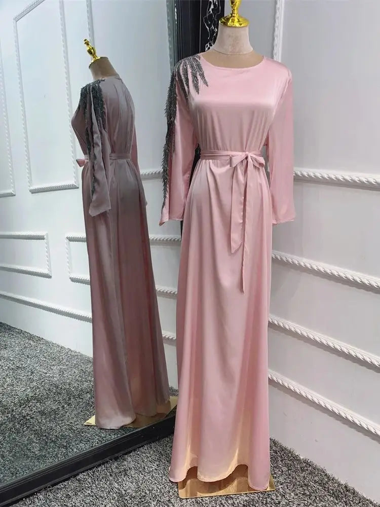 Cralom Luxury Satin Eid Abaya Dress for Women - Muslim Prayer Caftan