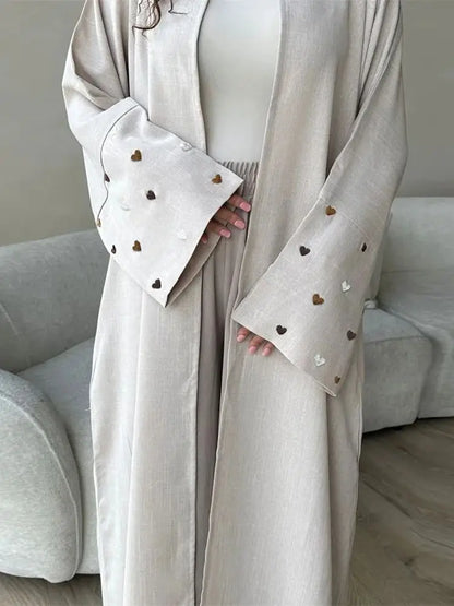 Cralom Butterfly Moon Heart Print Eid Abaya Kaftan