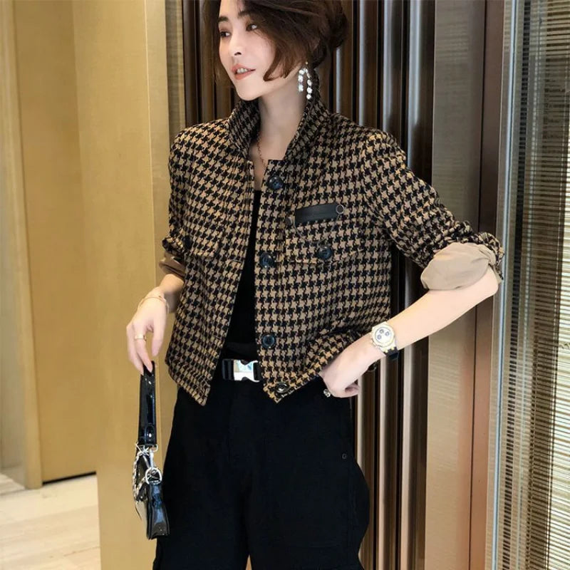 Cralom Plaid Short Padded Coat: Chic Autumn Jacket for Women