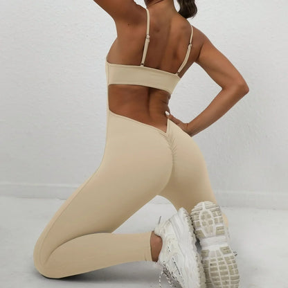 Cralom Seamless Yoga Jumpsuit: Hip-Lifting Open Back One-Piece Fitness Tracksuit