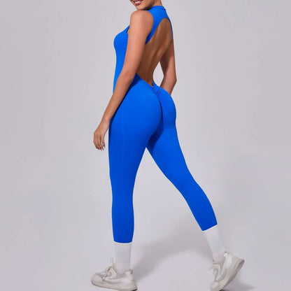 Cralom Women's High-Elasticity Yoga Fitness Jumpsuit, Bare Back, Lift Buttocks