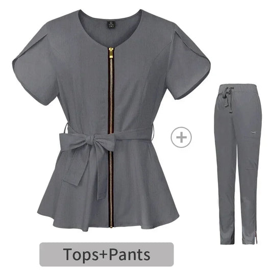 Cralom Beauty Workwear Set: Elastic Blouse & Straight Pants for Women