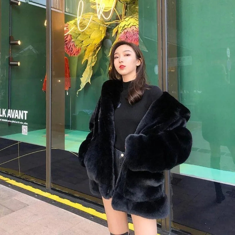 Cralom Loose Mink Fur Imitation Coat for Women - Y2K Harajuku Vintage Style