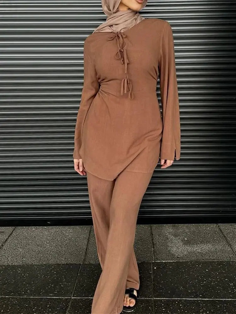 Cralom 2-Piece Abaya Set: Top & Pants for Modest Muslim Style
