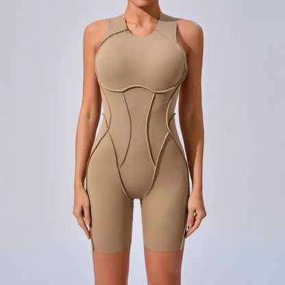 Cralom Color-Block Yoga Jumpsuit: Open Back, Soft Stretch, Gym Running Outfit
