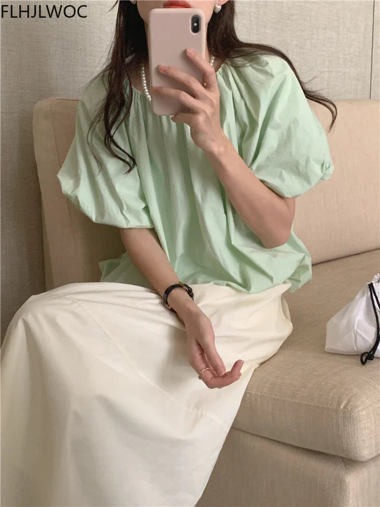 Cralom Mint Green Puff Sleeve Blouse - Sweet & Chic Women's Top