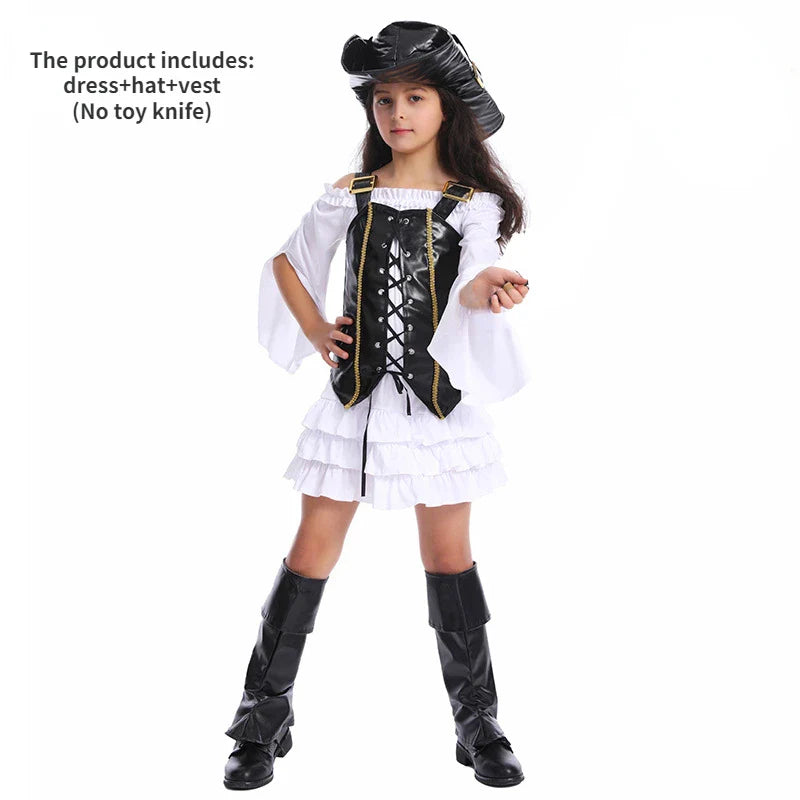 Cralom Little Girl Pirate Costume: Pirate Party Outfit for Halloween Cosplay