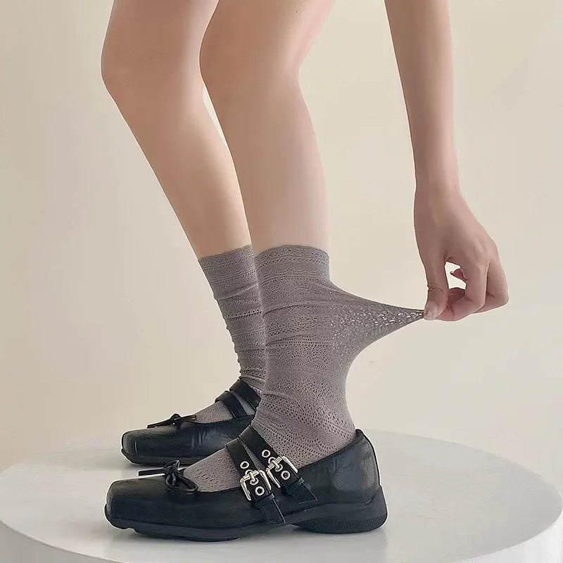 Cralom Lace Calf Socks: Slimming, Hollow Design, Retro Style, Breathable Summer Socks