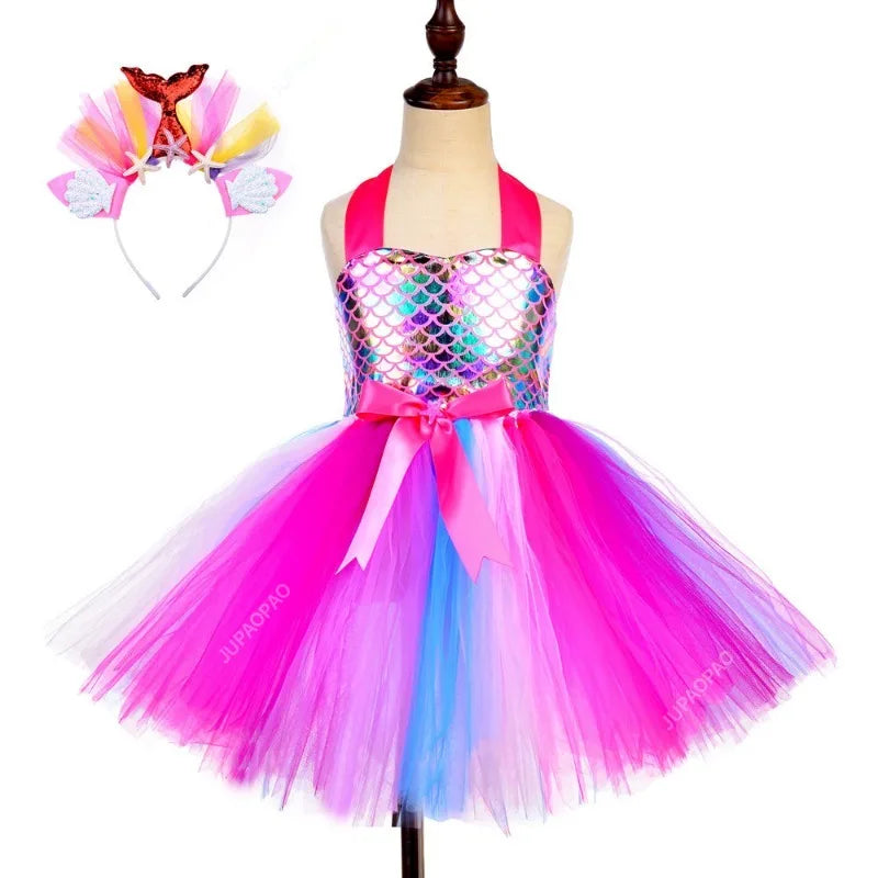 Cralom Mermaid Girl Tutu Dress Christmas Party Role Playing