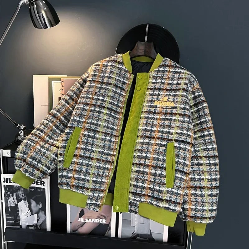 Cralom Vintage Logo Embroidery Woolen Coat Men's Harajuku Jacket