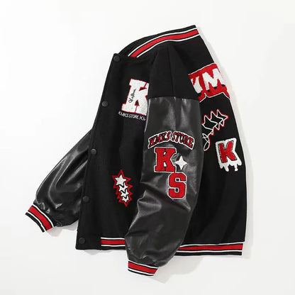 Cralom Flocking Baseball Uniform Jacket: Y2K Retro Vintage Lovers Motorcycle Casual Coat