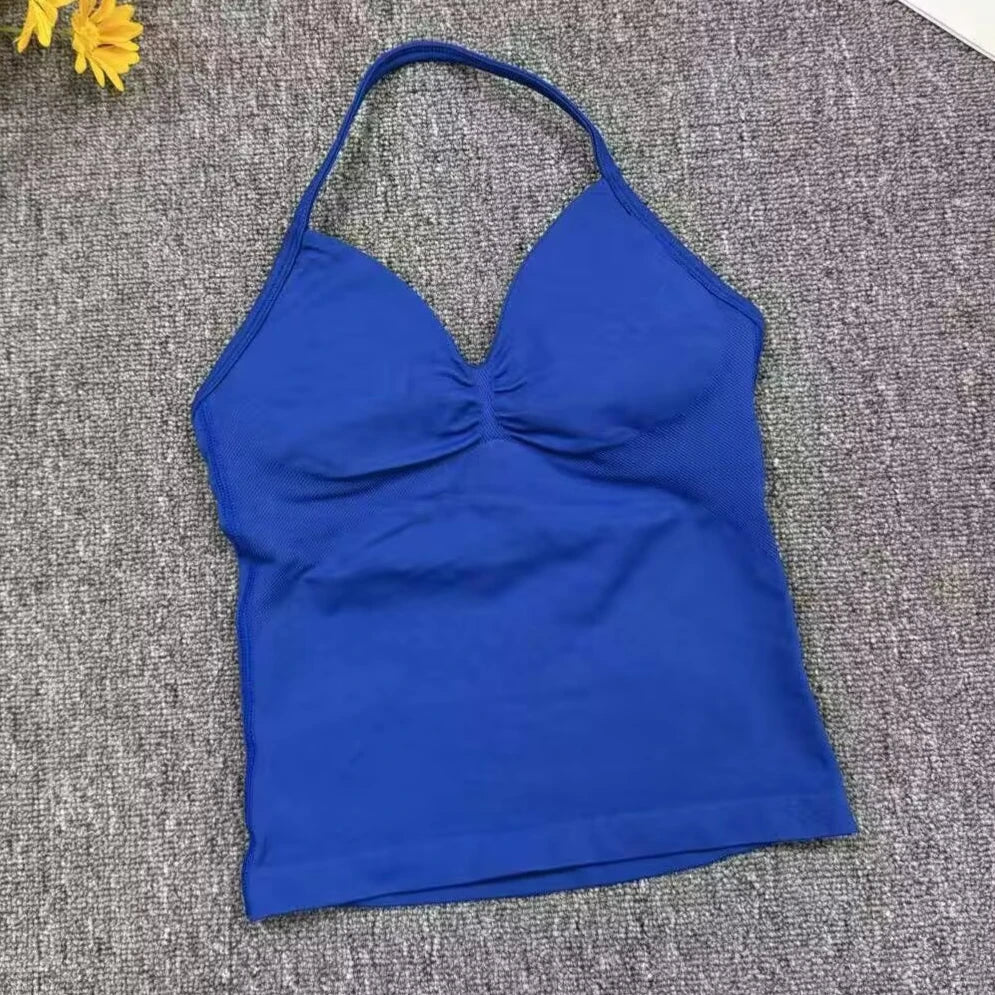 Cralom Seamless Longline Strappy Bra Tank Top with Pads for Yoga and Gym