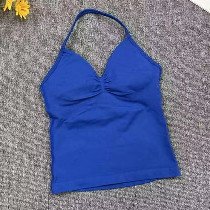 Cralom Seamless Longline Strappy Bra Tank Top with Pads for Yoga and Gym