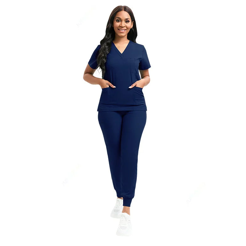 Cralom Stretch Scrub Set: Top & Pants With Pocket, Premium Nurse Doctor Uniform