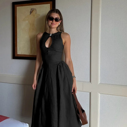 Cralom Sleeveless V-neck Hollowed Out A-list Dress for 2024 Summer