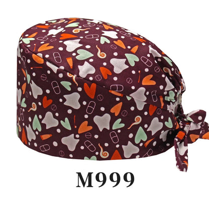 Cralom Cartoon Print Cotton Scrub Caps for Pet Grooming & Medical Professionals