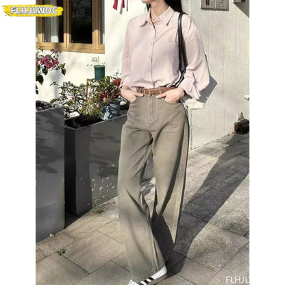 Cralom Retro Vintage Button-Up Blouse_Long Sleeve Loose Fit Boyfriend Style