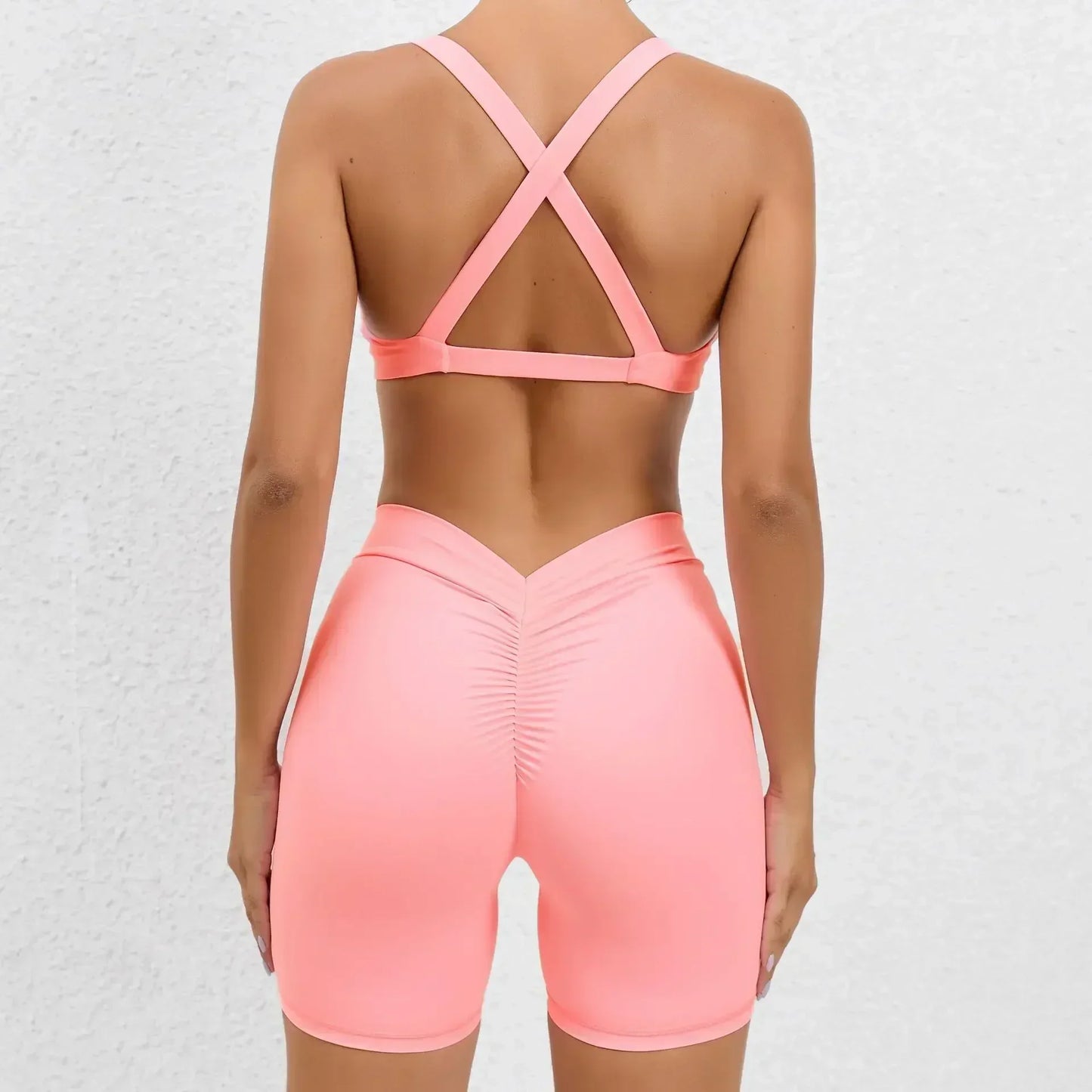 Cralom Yoga Fitness Set: High-Waist Hip-Lifting Shorts & Sports Bra for Running Gym