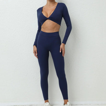 Cralom Seamless Yoga Set: High Waist Leggings + Long Sleeve Top
