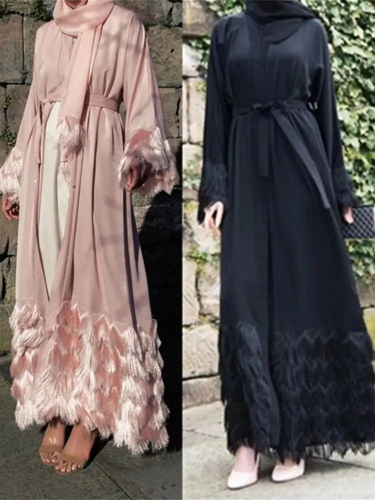 Cralom Pink Kimono Abaya Kaftan for Muslim Women