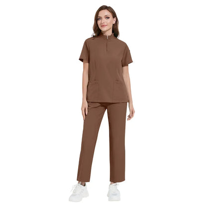 Cralom Short Sleeve V-Neck Nursing Jogger Suit for Women