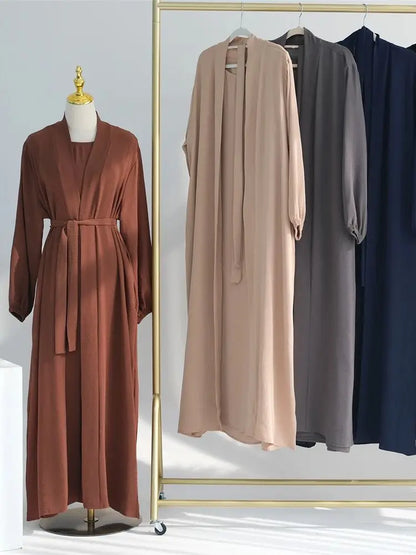 Cralom Ramadan Eid Abaya Kaftan Set with Hijab, Kimono & Dress