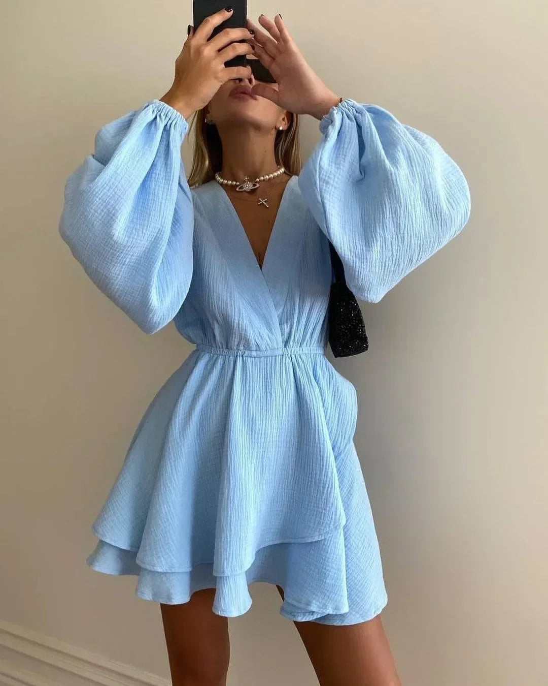 Cralom Deep V-neck Layered Summer Dress