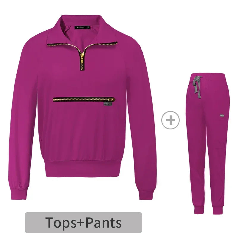 Cralom Solid Jogging Nursing Uniforms with Big Pocket