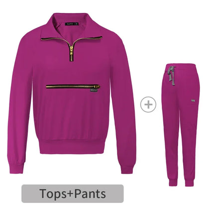 Cralom Solid Jogging Nursing Uniforms with Big Pocket