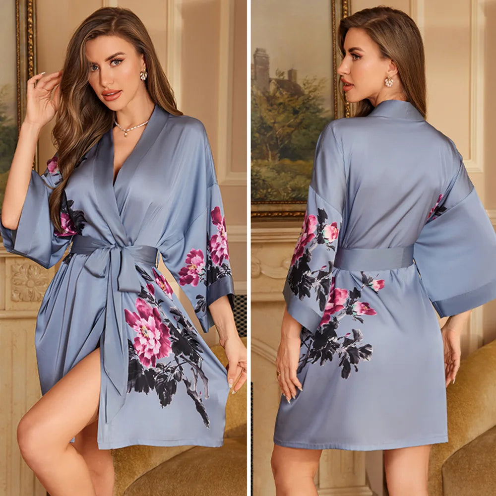 Cralom Seven-quarter Sleeves Silk Pajama Set for Women