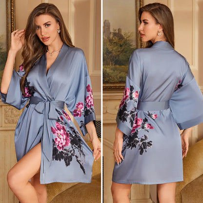 Cralom Seven-quarter Sleeves Silk Pajama Set for Women