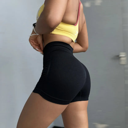 Cralom Ribbed High Waist Yoga Mini Shorts for Women