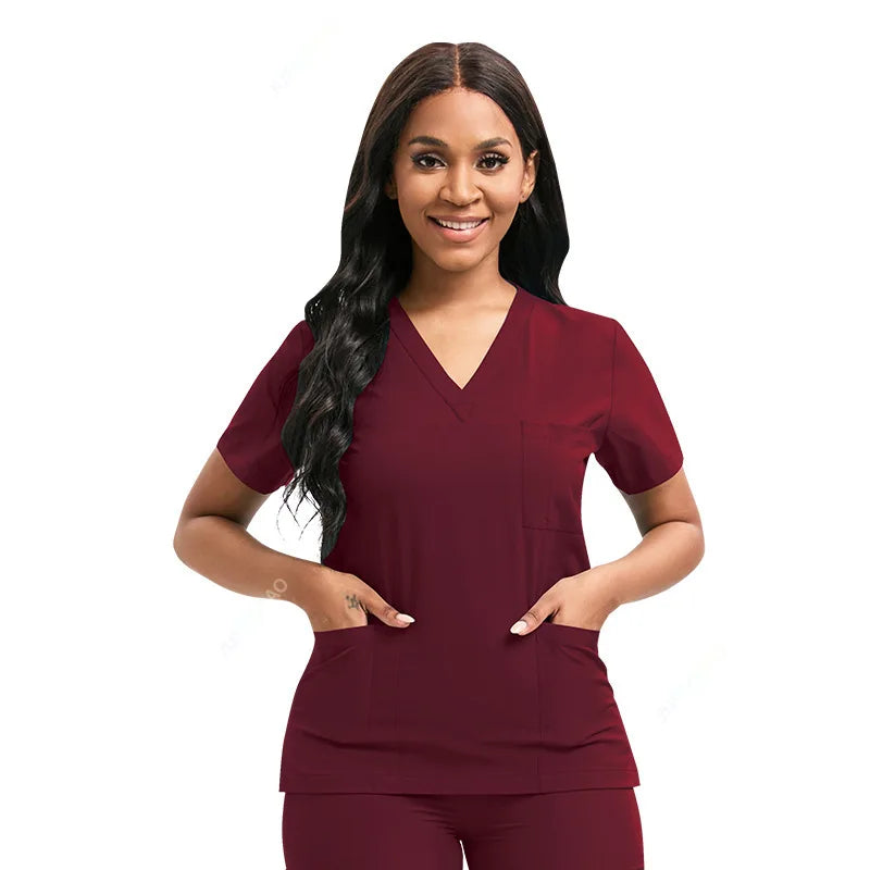 Cralom Stretch Scrub Set: Top & Pants With Pocket, Premium Nurse Doctor Uniform