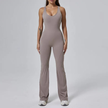 Cralom Seamless Yoga Bodysuit - Flare Leg Booty Lifting Jumpsuit for Gym