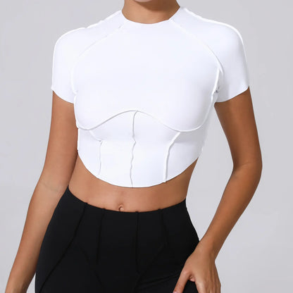 Cralom Seamless Yoga Short Sleeve Top for Running Workout - No Padding