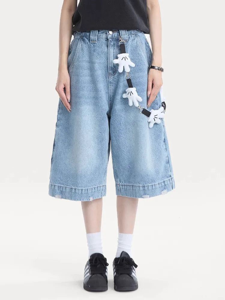 Cralom High Waist Wide Leg Denim Bermuda Shorts for Women