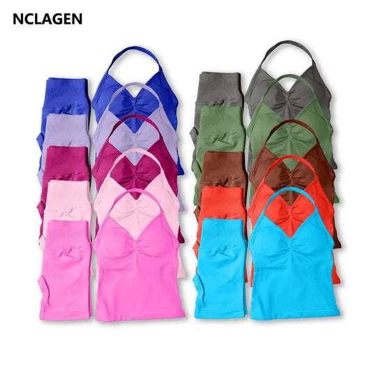 Cralom Longline Strappy Yoga Set: Top & Shorts Fitness Set for Women