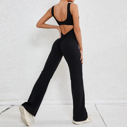 Cralom Cutout Back Yoga Jumpsuit - Booty Lifting Slim Fit Flare Leg