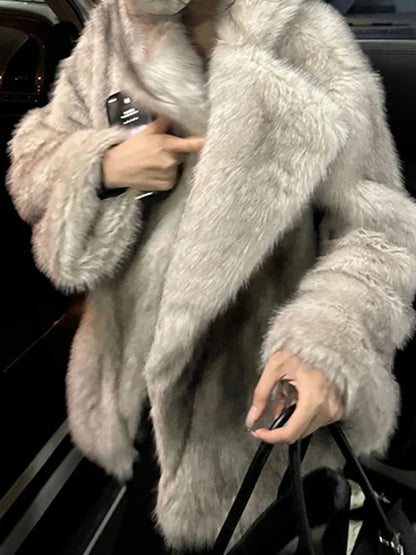 Cralom Solid Maomao Coat Lapel Long Sleeve Jackets for Women
