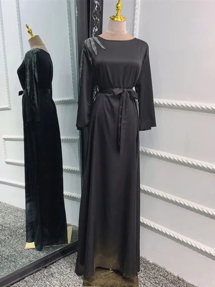 Cralom Luxury Satin Eid Abaya Dress for Women - Muslim Prayer Caftan