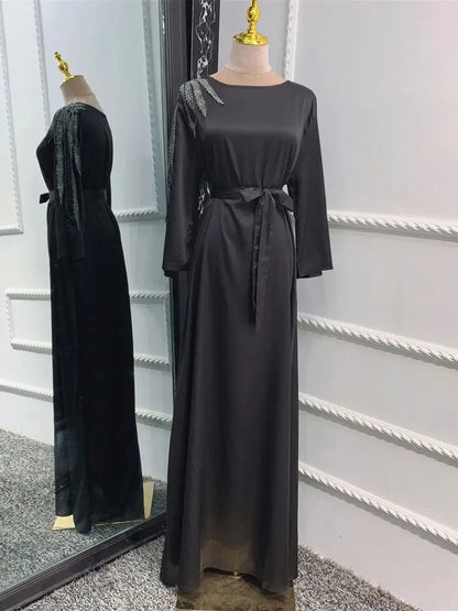 Cralom Luxury Satin Eid Abaya Dress for Women - Muslim Prayer Caftan