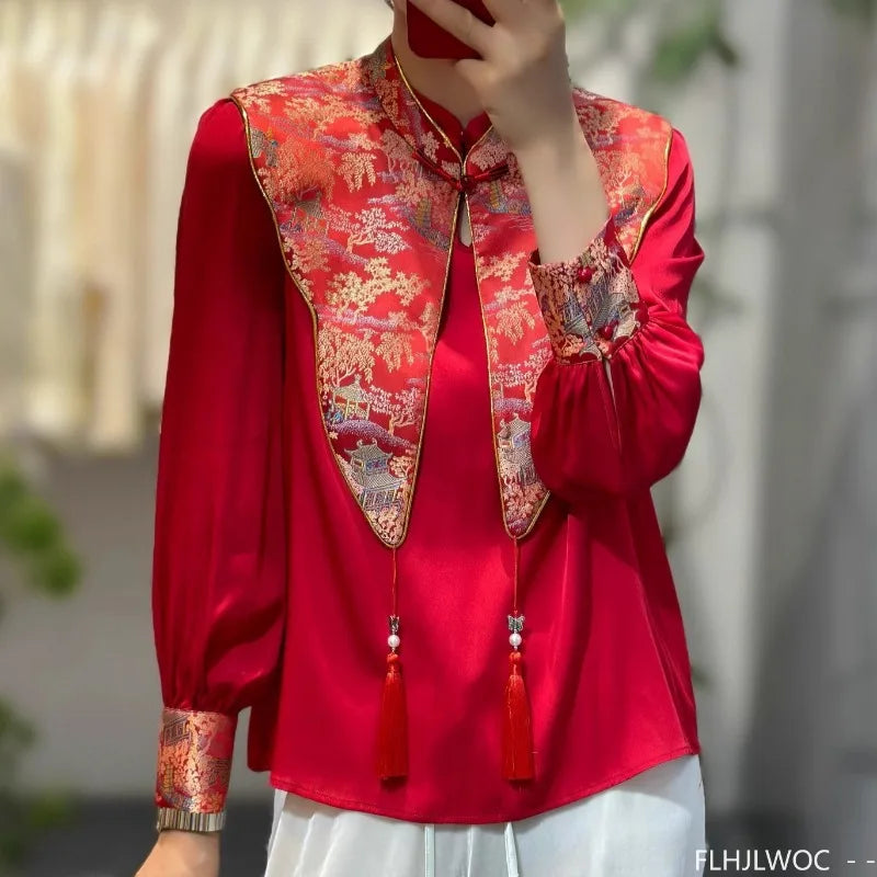 Cralom Red Chi-pao Collar Blouse 2024 Collection